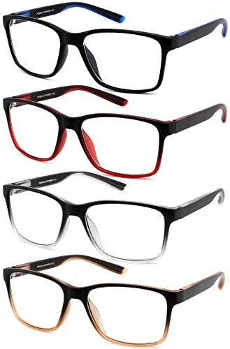 Reading Glasses for Men 4-Pack Stylish Computer Readers with Spring Hinges, Anti Glare/Eye Strain Filter UV Ray Blue Light Blocking Two-Tone Reader Eyeglasses,+2.0 Magnification Strength
