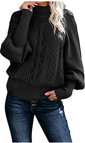 Kanpola Damen Strick Pullover Herbst Winter Rollkragen Langarm Sweatshirt Zopfmuster Pulli Sweater Frauen Mädchen Strickpullover Lose Casual Gestrickte Jumper Oberteile Tops