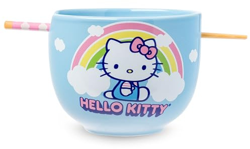 Silver Buffalo Sanrio Hello Kitty Rainbow, Ramen Bowl with Chopsticks, 20oz
