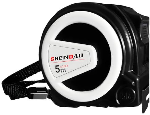 Ruban à Mesurer,5m metre ruban,Ruban à Mesurer Fluorescent, Ruban à Mesurer Professionnel en Acier Inoxydable, Mesure Métrique, Boîtier Autobloquant et Antichoc, 5 m × 25 mm