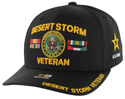 JM Warriors Desert Storm Veteran Hat for Men Officially Licensed US Army Combat Veterans Embroidered Adjustable Baseball Cap (US, Alpha, One Size, Black)