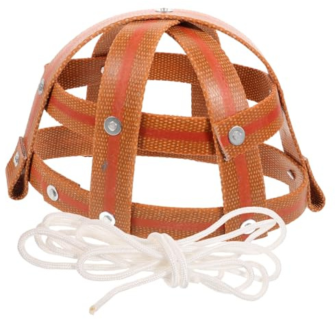 CIYODO Muselière Anti-piqûres pour Cheval et Bétail en Cuir Marron Corde en Nylon, Design Creux pour Prévenir Morsures et Chewing Indésirable Lors du Pâturage