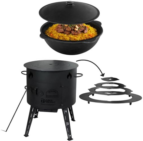 4BIG.fun Utschak Uchag Ø44 Uchag 2 mm Acier 16 L Kazan Wok Cocotte Utschag Anneaux adaptateurs pour poêle de camping, plaque de cuisson, cheminée, cuisine extérieure, four, barbecue, canon à goulasch,