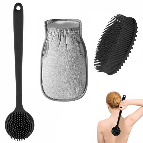 Spazzola per la schiena in silicone, corpo e doccia, spazzola da bagno con manico lungo