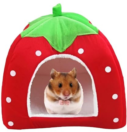 ZQuintuplian Guinea Pig Bed, Guinea Pig House, Hamster Bed, Small Animal Pet Winter House Warm Nest, Non Slip Strawberry Hedgehog House Pad, Hideout Cage Cave Bed for Chinchilla Ferret Gerbil