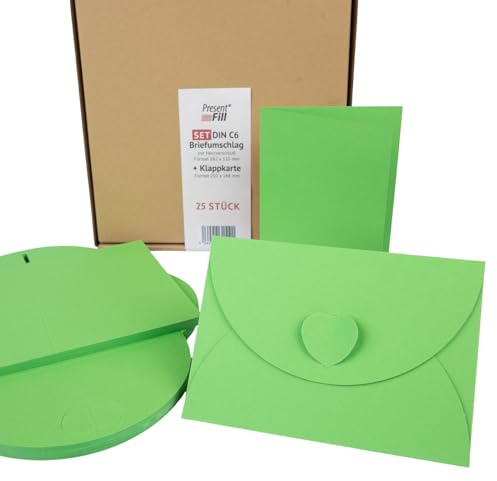 PresentFill® - biglietti pieghevoli vuoti con buste e chiusura a cuore - set da 25 - azzurro - biglietti pieghevoli da personalizzare, su cui scrivere o stampare - DIN A6 / C6