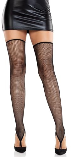 Leg Avenue Calze Sopra Ginocchio Senza Piede a Rete con Anello per Dita, Taglia Unica - Nero
