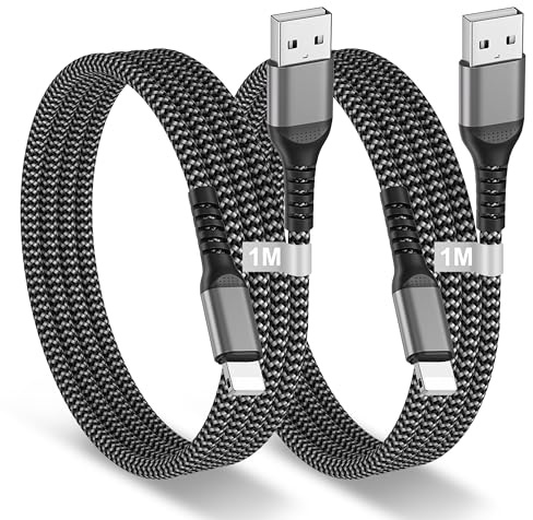 BLITEZZ Cavo per iPhone 1M+1M - Cavo Lightning in nylon, certificato Mfi per iPhone 14/13/12/11/Pro Max/x/8/7/6/5/Se,iPad, cavo Lightning USB per Apple Ricarica Rapida