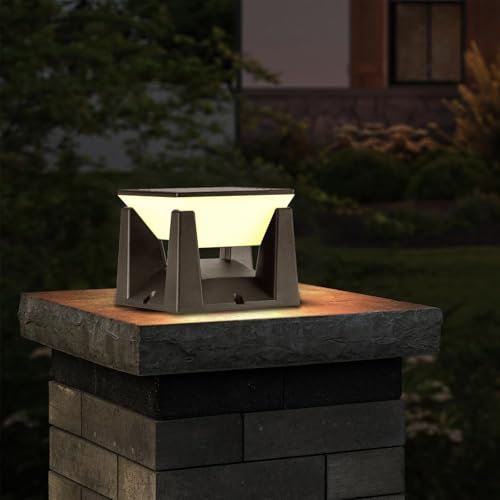 SOUNAY Solar Post Lights Outdoor, Dusk to Dawn Solar Lamp Post Light Ip65 Waterproof Pillar Lights Outdoor 5.3, 3000k, for Garden Patio Yard Decoration, Up to 12 Hours