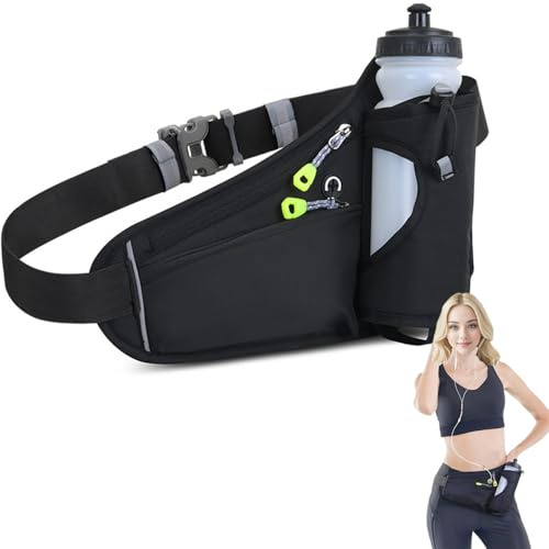 UQMIQURA Laufgürtel für Handy, Gürteltasche mit Flaschenhalter, Verstellbar Hüfttasche Damen und Herren, Hüfttasche Running Belt, Bauchtasche für Trinkflasche zum Joggen, Laufen, Sport, Fitness