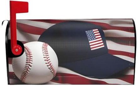 American Flag and Baseball Magnetic Mailbox Cover for Garden Decoration, with Curved Opening and Magnetic Outdoor Decoration