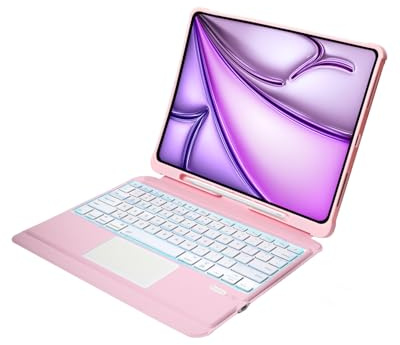 Sazfli Custodia Tastiera per iPad Pro 12,9 6/5/4/3 Gen – Staccabile Magnetica, Touchpad, Retroilluminazione 7 Colori, QWERTY Internazionale, USB-C, T209D, Rosa