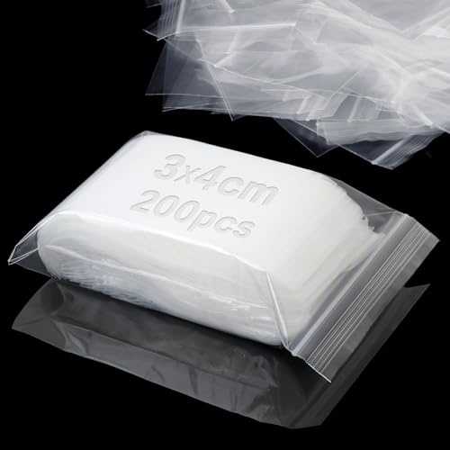 Mbsomnus Petite Pochette Plastique 200 Pièces Sachets Zip Transparent 4x3 cm Petit Sachet Plastique Refermables Pochette Zip pour Bijoux Boucles d’oreilles Bonbons Graines Vis
