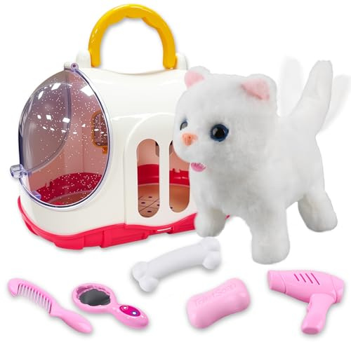 Fancysky Perritos de Juguete Que Andan, Juguetes Interactivos Mascota Niño, PerroRobot, PerroJuguete Que Anda y Ladra, Peluche Cachorro Juguete, Interactivo para Bebé Electrónico Perro (Gatito)