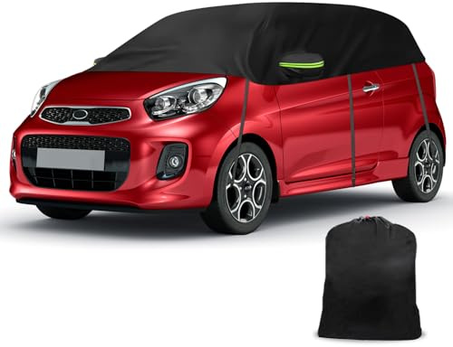 Copertura Mezza Compatibile con Kia Picanto 2003-2025, Copertura Auto Impermeabile, Telone per Garage con Strisce Riflettenti, Protezione da Neve e Polvere
