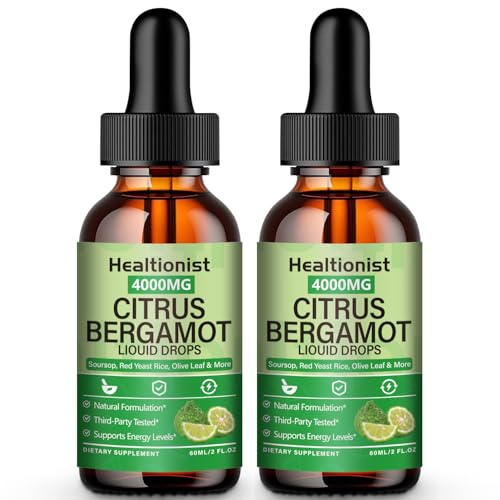 Healtionist 2 Packs 4000mg Citrus Bergamot Liquid Drops - Cholesterol Lowering Supplement for Immune Support Anti-Aging, Hight Cholesterol - Soursop Bitters Liquid, High Absorption, 4 Fl Oz