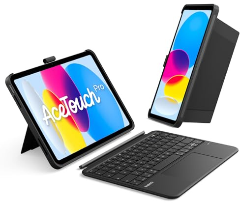 Inateck AceTouch Case with Keyboard for iPad A16 11th Gen 2025 11 inch, iPad 10th Gen 2022 10.9 inch, 5.1 Multi-Touch Touchpad, Vertical/Horizontal Stand, Detachable, with Pencil Holder, QWERTY
