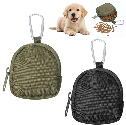 SHENLIU 2 stycken hundgodispåsar, godispåsar för hundar handsfree | Hundgodis väska hundträning med dragkedja & karbinhakar liten godisväska för hund för träning och utbildning