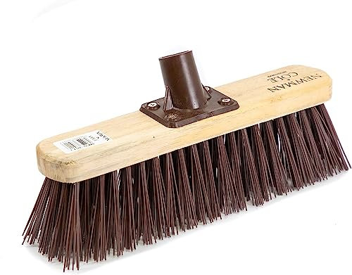 Newman and Cole 12 Wooden Broom Head with Synthetic Hard PVC Bristle - Replacement Broom Head for Outdoor Garden Floor Yard Brush Sweeping - Wood Brush Sweeper Head Fitted Fixing Bracket Connector
