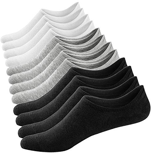 Ueither Damen Unsichtbare Sneaker Socken Baumwoll Kurzsocken Sport Socken für Loafers Boots Schuhe mit Rutschfest Silikon 36-43 (Schwarz/Weiß/Grau (2 Paare Jeder))