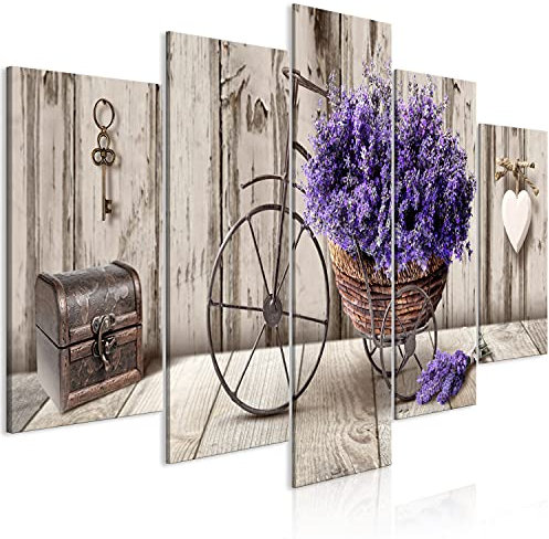 murando - Cuadro de cristal acrílico Flores 100x50 cm Impresión de 5 Piezas Pintura sobre Vidrio Imagen Gráfica Decoracion de Pared Lavanda madera Corazón Bicicleta b-C-0644-k-m