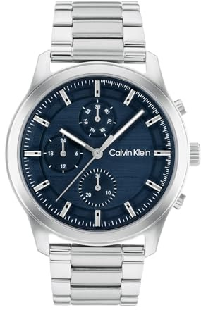 Calvin Klein Orologio Analogico Multifunzione al Quarzo da Uomo Collezione AMBITION con Cinturino in Acciaio Inossidabile Argentato - 25200208