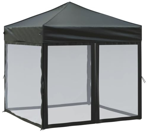 vidaXL Carpa para Fiestas Plegable con Paredes Laterales Pabellón de Eventos Tienda Cenador Jardín Patio Exterior Camping Acampadas Negro 2x2 m
