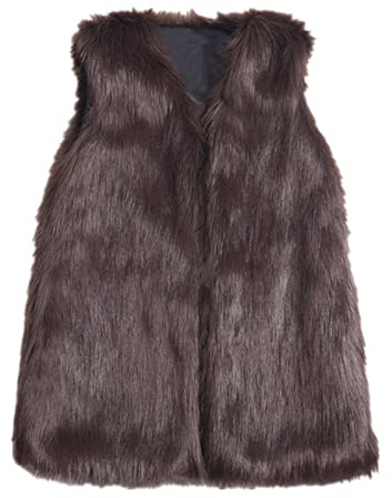 Colf Men's Autumn Winter Sleeveless Faux Fur Vest Coat Faux Fox Fur Jacket Outwear (Brown,XX-Large)