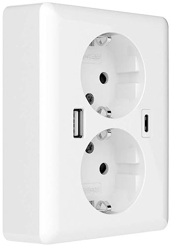 2USB easyCharge DUO USB AC Double Socket Outlet 18.0W/3.6A Glossy White (RAL9010)