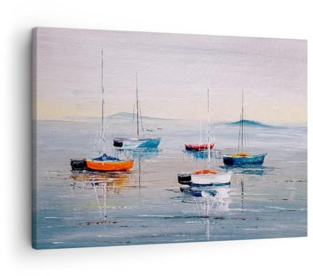 Moderne Impression sur Toile Nautique Voiliers Bord De Mer Image Tableau Decoration Murale 70x50cm Deco Cadre Décoration Salon Chambre Horizontal Tableaux Decoratifs Muraux Art Wall AA70x50-6026