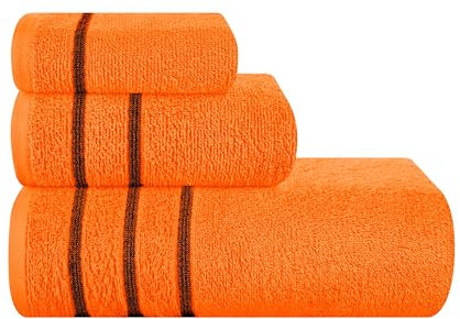 MyOwn Das ultraweiche 3er-Pack Baumwollhandtuchset enthält EIN übergroßes Badetuch 70 x 140 cm, EIN Handtuch 40 x 60 cm und EIN Waschlappenhandtuch 30 x 30 cm, Orange