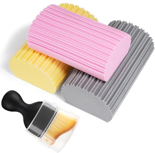 FYSL 3 Magischer Staubreinigungsschwamm & 1 Staubentfernungsbürste, Damp Duster Schwamm, Staubschwämme wiederverwendbar, Staubschwamm für Holzjalousien, Heizkörper, Fußleisten, Spiegel