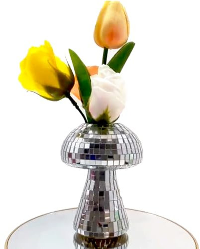 Discokugel Vase Pilz,Discokugel Blumentopf,Kleine Glitzer Silber Glas Spiegel Vase Pilz,Discokugel Deko Hydroponik Propagation Station für Hochzeit,Geburtstag,Party,Geschenk Oma Blumenvase