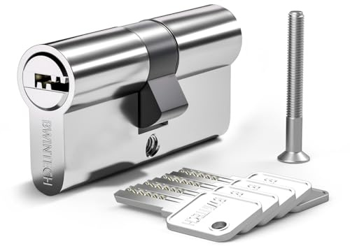 Bwintech 1 Stück 45/55mm Euro Messingzylinder, 100mm Schlüssel/Schlüssel zylinderschloss Mit 5 Horizontalen Messingschlüsseln,Anti Picking,Anti Bohr,Anti Snap,Anti Bumping,Chromausführun