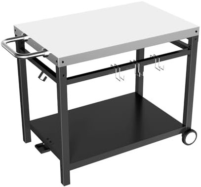 WELL GRILL Carro plegable para barbacoa, carrito para exteriores, carrito de barbacoa, doble soporte, acero inoxidable, superficie de trabajo, mesa auxiliar para exterior, cocina, jardín, accesorios