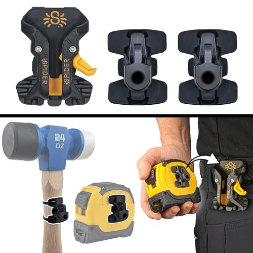 Spider Tool Holster - Pro Tape Measure + Hammer Holster Kit - Upgraded, Self Locking, Quick Draw Universal Tool Holder with Ambidextrous Thumb Lock - Compatible with All Major Brands