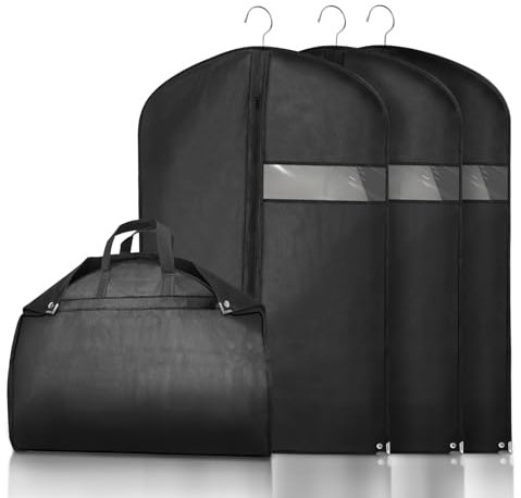 Jsdoin 3x Premium kleidersack anzug 100 x 60 cm, Atmungsaktiver Stoff, Anzug mit Tragegriff Hochwertige Kleidertasche für Anzug und Kleid, Atmungsaktive Anzugtasche für Reisen garment bag