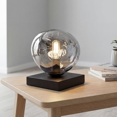 Bordslampa glas silver svart metall vardagsrum E14 17,5 cm liten munblåst speglad lavaglas dekorativ nattduksbord bordsarmatur sovrum