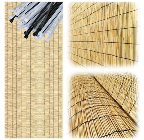 Pantalla de Valla Caña, Valla de Cañas Exterior, Rollo de Caña para Valla Privacidad, Pantalla de Privacidad Rollos de Vallas Decorativas Estera Caña Protección para Patio Balcón Jardín(A2,115x750 cm