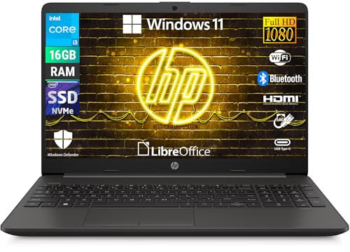 HP 250 G10, Pc Portatile Notebook, Display Full HD da 15,6, cpu Intel i3-1315u 6 Core fino a 4.5Ghz, Ram 16 Gb, SSD 512 Gb, W11, Pacchetto Libre Office, Computer Portatile Pronto all'uso