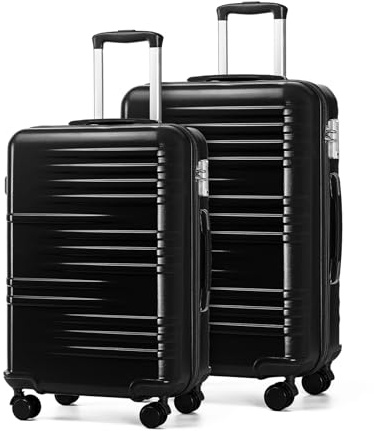 British Traveller Set de 2 Valise Rigide Trolley Bagages, Valise de Voyage avec roulettes 4x360 degrés et Serrure TSA, 64/74cm cm (Noir)