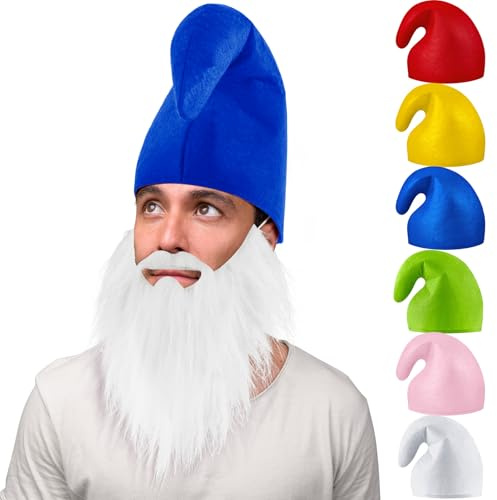 Jadive Ensemble de costume de nain avec barbe de nain - Barbe blanche - Bonnet de lutin - Père Noël - Bonnet pointu - Accessoire amusant pour adultes - Costume d'Halloween de Noël (bleu)