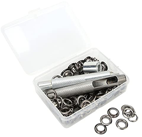 Kit di strumenti per annegelli Baxnore 100 set, pinze per occhiali da ginnastica da 0,3 pollici set con scatola di stoccaggio, kit di occhielli di metallo in metallo, kit punch di (Grigio)