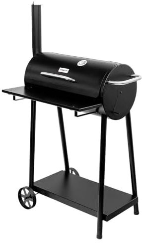 Mega-M Kohlegrill GARTEN | Fassstein mit Kamin | Thermometer | schwarz | Metallböden |115x108x66 cm