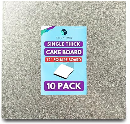 Pack N Trade 12 Inch Square Cake Boards – Pack of 10 Single Thick 2mm Cardboard, Reusable & Sturdy Cake Base for Baking, Decorating, and Display