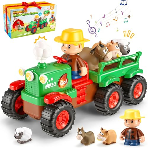 Gralal Juguete Bebé 1 2 3 Años, Tractor de Juguetes Granja para Niños - Vehículo Musical Push and Go con Animales, Juguetes Montessori de Animales Granja, Coche Educativo para Bebés, Regalo para Niños