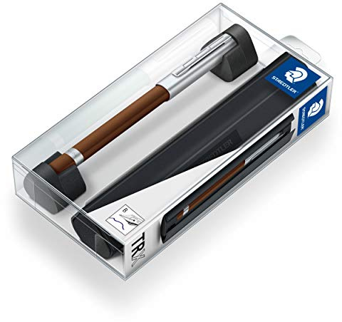 Staedtler 476TRX7 B ST Füller Trx (ergonomische Dreikantform, matte samtweiche Aluminium-Oberfläche, Aufsteckkappe, Standard Tintenpatrone, hochwertige Edelstahlfeder, Farbe: braun, Strichstärke B)