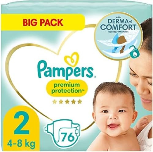 Pampers Premium Protection Newborn Mini Babyblöjor i storlek 2 (4–8 kg) med bästa komfort och skydd för känslig hud, storpack med 76 stycken