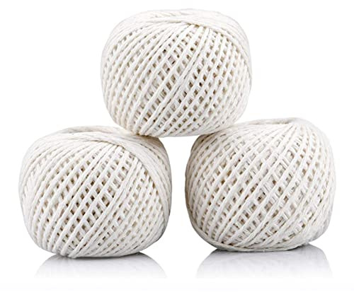 ANGIX 3 Cotton String Roll, Natural White Food Grade Twine for Art & Craft Projects, Gardening, Culinary Tasks and Kitchen