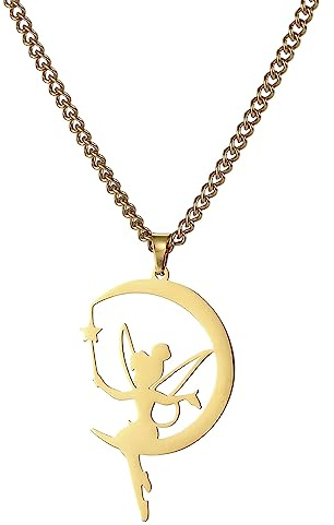 UNIFT Fairy Pixie Tinkerbell Silhouette Necklace For Women Girls Stainless Steel Exquisite Magical Pixie Angel Pendant Necklace Jewelry Gift (gold 3)